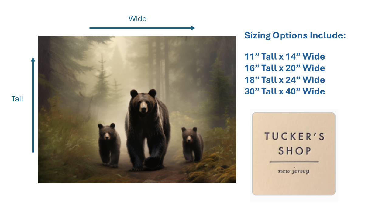 Bear Family in Misty Forest - Bear Wall Art, Wildlife Art Print, Forest Animal Art - Mother Bear and Cubs Print, Rustic Cabin Art - Perfect for Nature Lovers