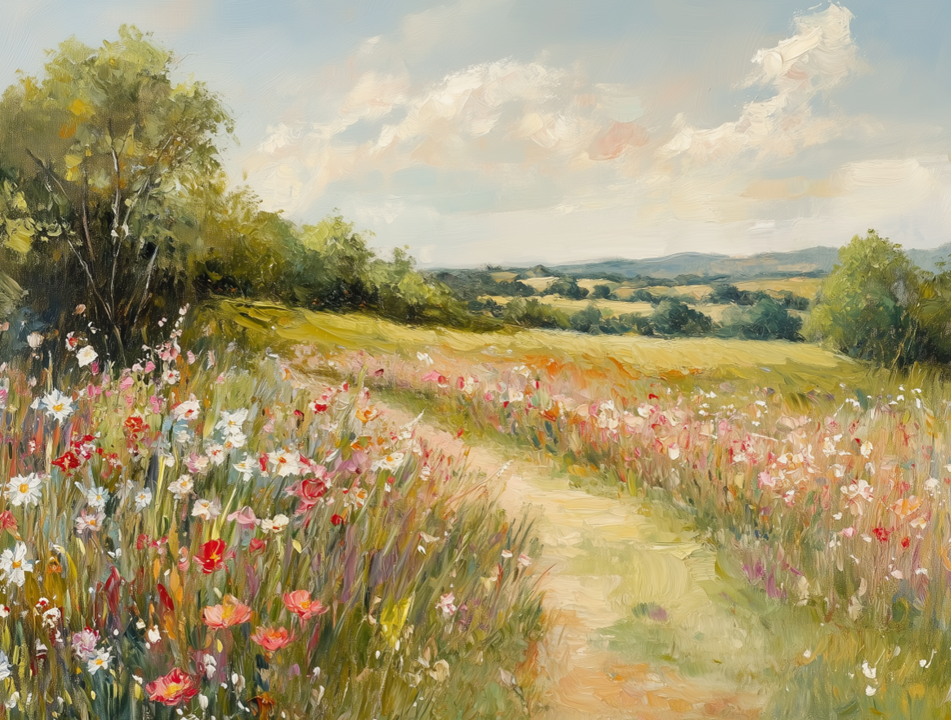 Wildflower Colorful Canvas Print | Sunny Flower Field - Peaceful Meadow Art for Nature Lovers Home Decor or Housewarming Gift