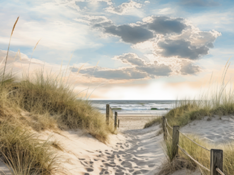 Coastal Escape – Beach Dunes Serene Sandy Path to the Sea | Tranquil Beach Canvas Wall Art Print