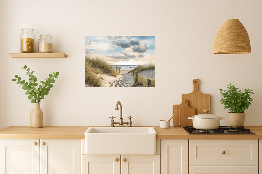 Coastal Escape – Beach Dunes Serene Sandy Path to the Sea | Tranquil Beach Canvas Wall Art Print