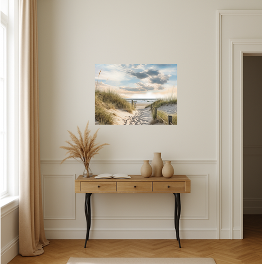Coastal Escape – Beach Dunes Serene Sandy Path to the Sea | Tranquil Beach Canvas Wall Art Print