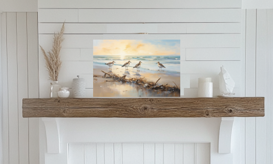 Driftwood Beach Scene with Sandpipers | Coastal Decor, Ocean Art Print, Seascape Painting for Beach Lovers