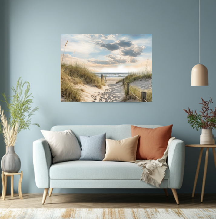 Coastal Escape – Beach Dunes Serene Sandy Path to the Sea | Tranquil Beach Canvas Wall Art Print