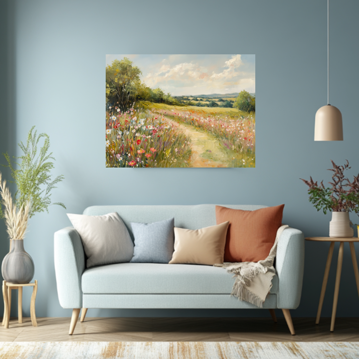 Wildflower Colorful Canvas Print | Sunny Flower Field - Peaceful Meadow Art for Nature Lovers Home Decor or Housewarming Gift