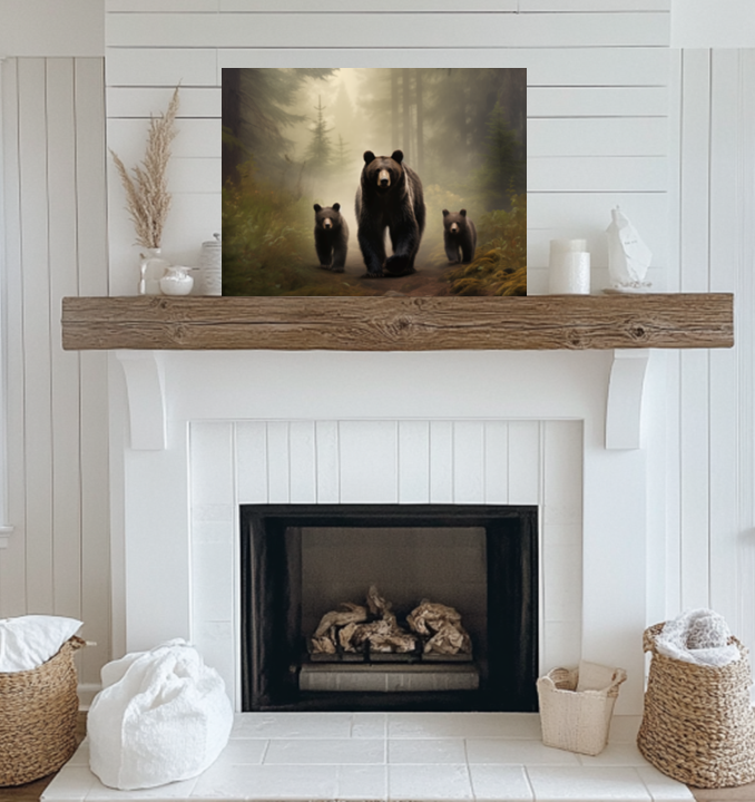 Bear Family in Misty Forest - Bear Wall Art, Wildlife Art Print, Forest Animal Art - Mother Bear and Cubs Print, Rustic Cabin Art - Perfect for Nature Lovers