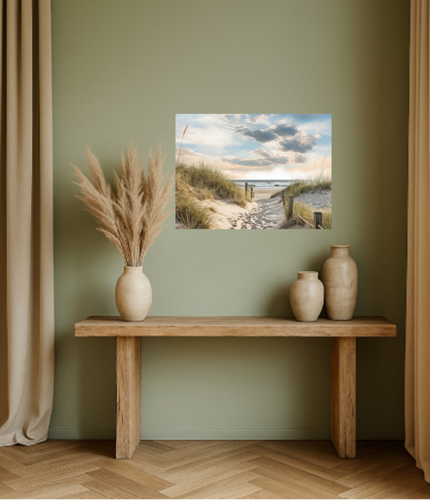 Coastal Escape – Beach Dunes Serene Sandy Path to the Sea | Tranquil Beach Canvas Wall Art Print