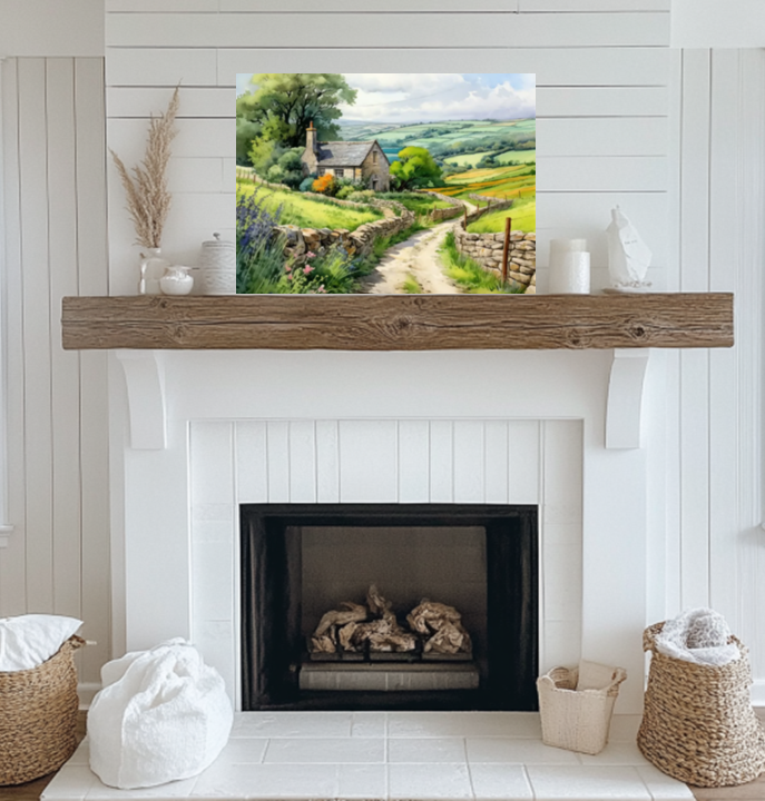 Irish Cottage Landscape Painting with Stone Wall - Peaceful Ireland Print for Cozy Home Decor or Housewarming Gift